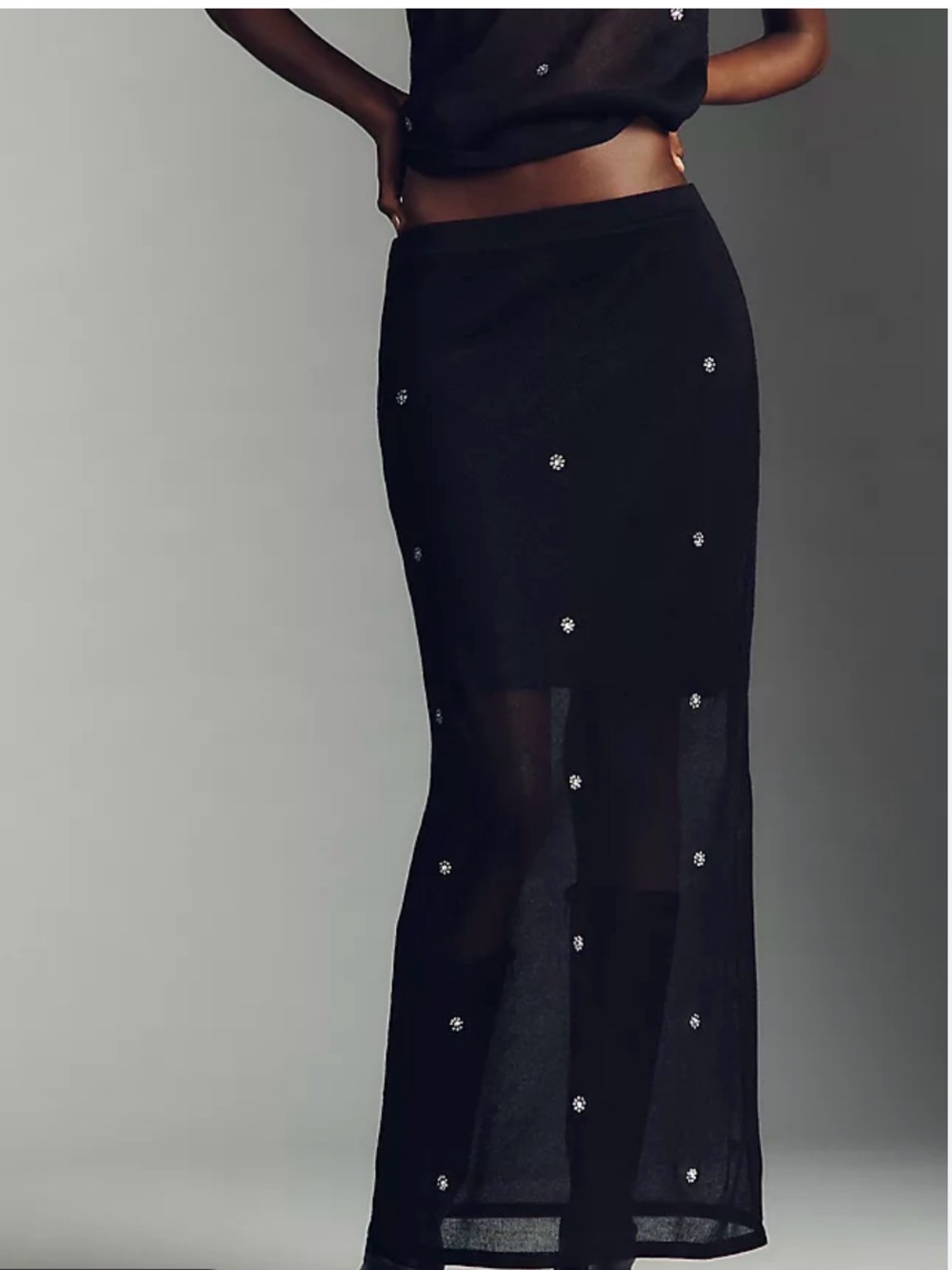 Anthropology pilcro sheer embellished knit slip maxi skirt